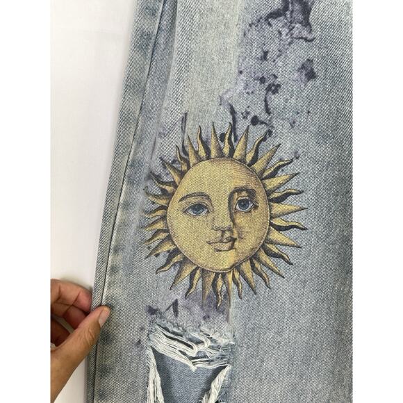 Sun & Moon Distressed Wide Leg Jeans Size M Vintage Wash Celestial Grunge Hippie - Picture 2 of 6